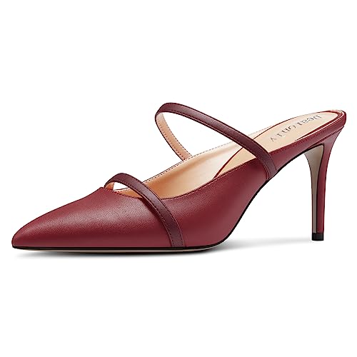 DearOnly Womens Mid Heel Close Pointed Toe Slip-on Pumps Summer Dress Casual Mules Shoes 3.2 Inches Heels