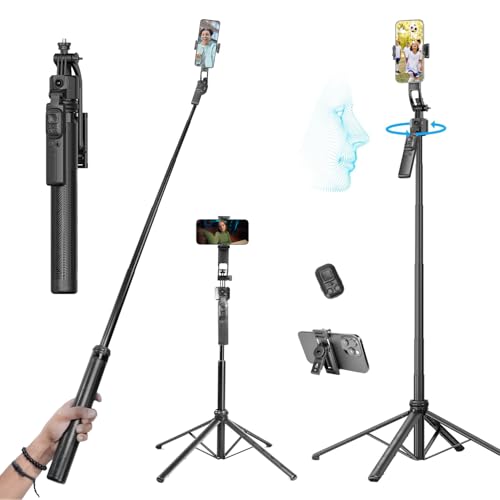Image of HIFFIN H8 AI-Powered 360 Auto Face Tracking Selfie Stick Tripod with Sensor, 63-inch /160 cm Aluminium Extension Stand for Mobile & Camera, Quad-Leg Stability, Auto Rotation for Vlogging & Shooting