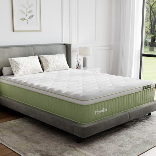 Image of Novilla Hybrid King Mattress, 12 Inch King Size Hybrid Mattress in a Box with Individually Wrapped Coils & Euro Top for Pressure Relief & Motion Isolation & Cool Night Sleep, CertiPUR-US Certified