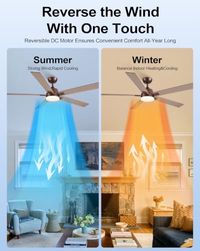 Image of Rayqueen 60 Inch Brown Ceiling Fans with Lights and Remote,Includes Downrod