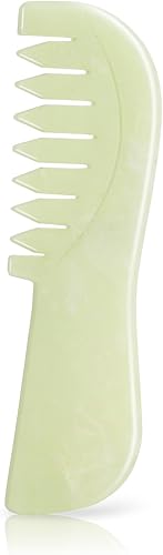 Peine largo Gua Sha, herramienta de terapia de masaje de raspado de piedra de jade natural, peine para el cuero cabelludo para el cuidado del