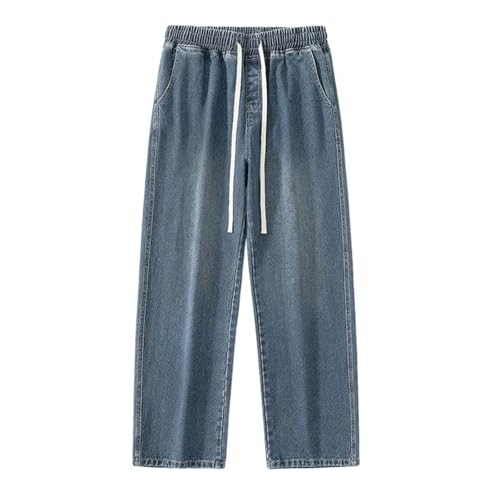 Men's Spring Jeans Straight Drawstring Waist Denim Casual Pants4