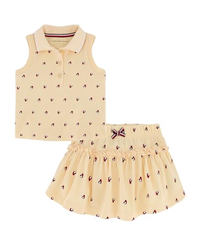 Tommy Hilfiger Girl's 2-Piece Sleeveless Top and Skort Set, Yellow Heart Flag, 5