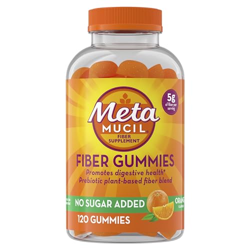 Metamucil Fiber Supplement Gummies, Sugar Free Orange Flavor, 5g Prebiotic Plant Based Fiber Blend, 120 Count