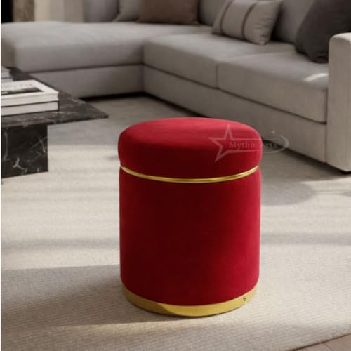 Image of Ottoman Stool for the Living Room Ottoman Pouffes for Sitting, Puffy Stool for Living Room Dressing Table Stool RED