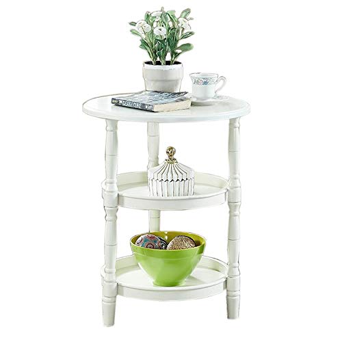 Telephone Table, Small Telephone Coffee Side Table,Living Room Sofa Side Table,Three Layers of Storage,Round Tray Side Table,No Assembly Required(Color:Milky White,Size:2