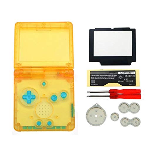 Full Housing Case Cover Housing Shell Replacement for Game boy Advance SP GBA SP Shell Case with Buttons Kit-Clear Gold Yellow