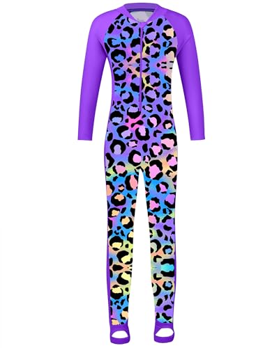 Image of TFJH E Girls Long Sleeve One Piece Swimsuit UPF 50+ Front Zipper Rash Guard Stirrup for Beach