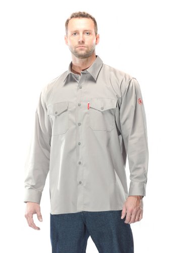 Benchmark FR 1028FRLG-XL Men's Flame Resistant Button Front Cotton Shirt, Dual Hazard, HRC 2, NFPA 2112, Light Gray, X-Large