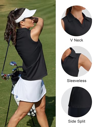 Image of MAGCOMSEN Women's Sleeveless Golf Polo Shirts Collared Tank Tops UPF 50+ V-Neck Quick Dry Workout Athletic Tennis Tops