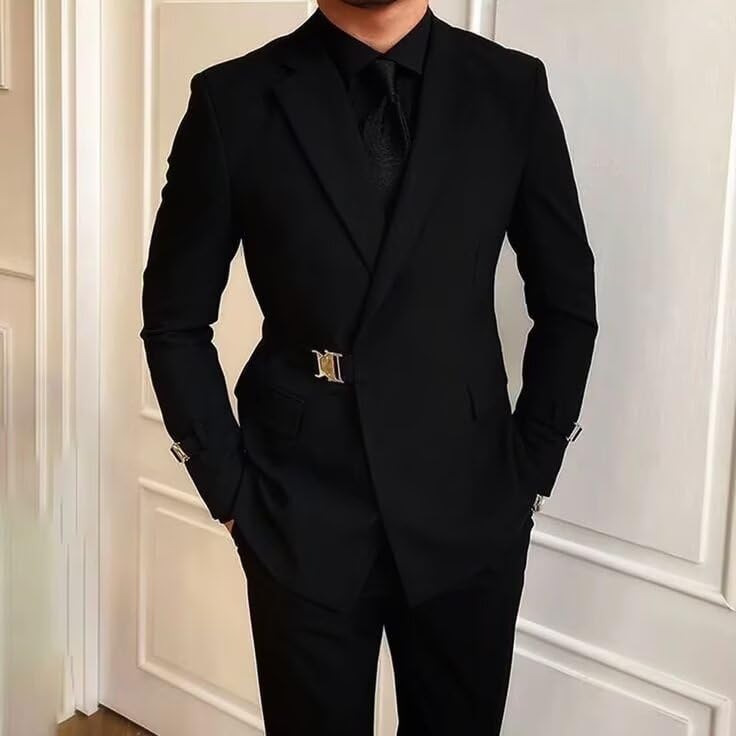 Men’s 2 Piece Suit Stylish Slim Fit Suit for Men with Metal Buckle Wedding Groom Prom Suits Set2