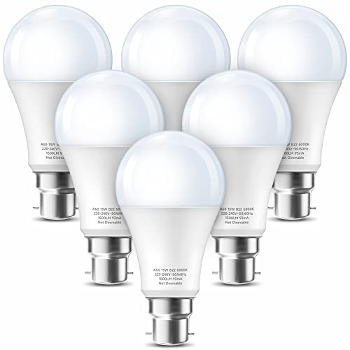 Eastiya B22 LED Bulb 15W Daylight Pack of 6