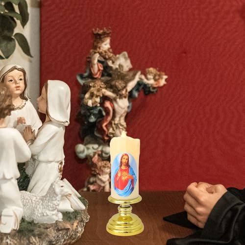 Vela LED de Jesús en vaso de vidrio transparente con luz a pilas 7