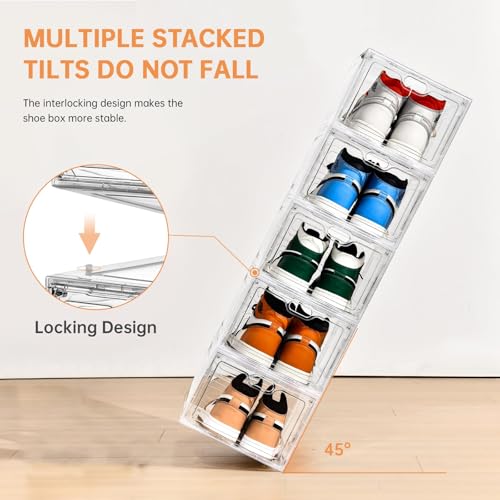 Image of INSTY 12 Pack Large Shoe Storage Box, Clear Shoe Storage Organizer with Magnetic Door, Stackable,Shoe Containers For Display Sneakers, Easy Assembly, Fit up to US Size 12, Clear