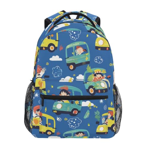 Sac à dos école autobus enfants avec grand compartiment ordinateur voyage ado