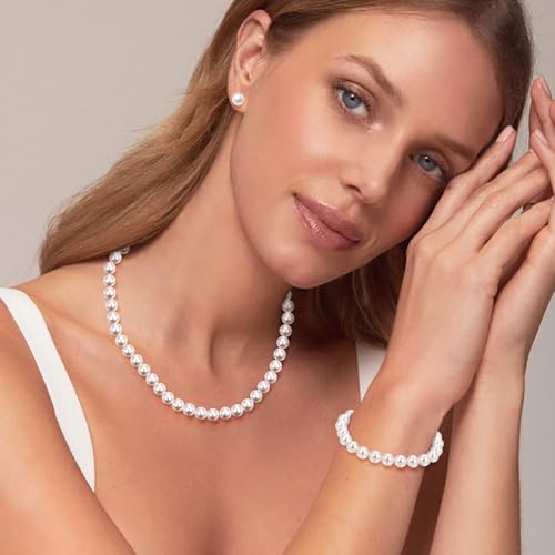 Pearl Necklace and Earring Set Include Stunning Bracelet, Pearl Jewelry Set for Women with Preserved Rose Box4