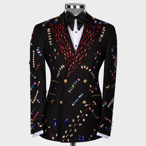 Mens 2 Pieces Luxury Suit with Colored Diamond Slim Fit Peaked Lapel Blazer Jacket Pants Set for Prom,Party,Dinner2
