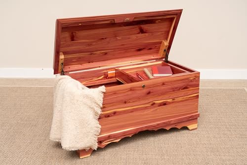 Image of Rustic Red Door Co. Cedar Hope Chest with Waterfall Top and Tray, Amish Made Wooden Storage Trunk Box for Bedroom, Blanket, Clothes, Anti-Slam Hinges and Lock, Cedar Wood, Natural Stain, 36 inch Long