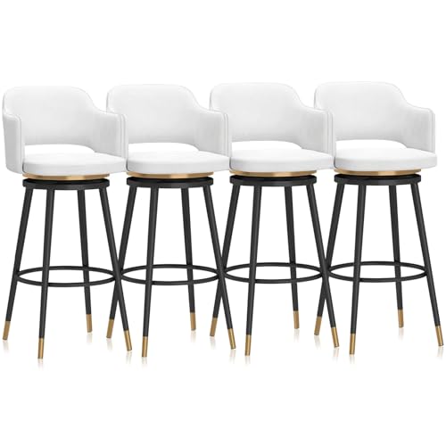 Taburetes de bar de terciopelo for cocina, juego de 1/2/3/4 asiento tapizado, reposapiés giratorios, taburetes de bar con respaldo y reposapiés, silla de comedor for el hogar(4 PCS White Black,65cm)
