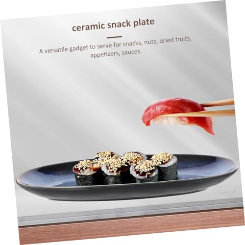 Plato de cerámica para sushi pequeño azul miniatura 7