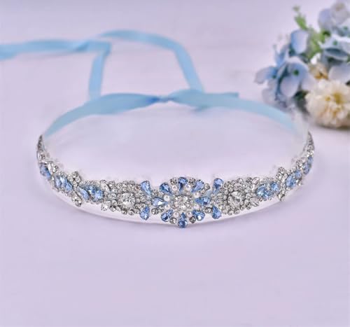 Luxury Diamond Wedding Belt Light Blue Rhinestone Bridal Accessories Important Occasion Dress Belt3
