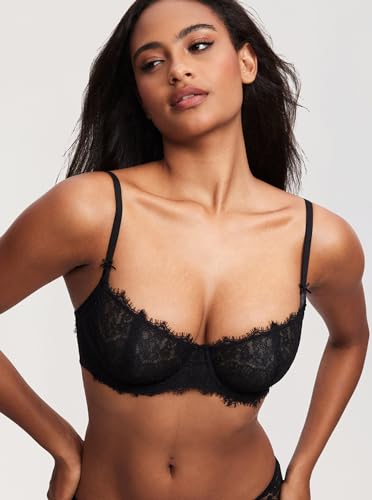 Image of DOBREVA Women's Balconette Sexy Unlined Bra Lace Push Up Plus Size Bras See Through Underwire