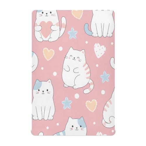 Image of SUABO Cute Cat Crib Sheets Stretchy Portable Sheets for Baby Toddler Breathable Soft Crib Mattress Sheet for Girls Boys, Medium