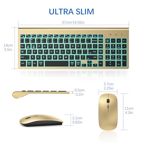 Image of Wireless Backlit Keyboard and Mouse Ultra Slim Combo, TopMate 2.4G Silent Compact 2400DPI Mouse and Scissor Switch Keyboard Set, Batteries Included, for PC /Laptop /Windows /Mac /Gaming - BL Gold Black