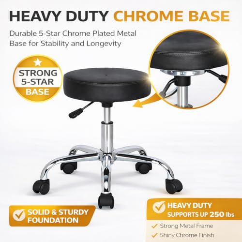 Image of NGFC Leather Doctor Stools with Adjustable Height & Wheels - Comfortable Medical, Salon, Warehouse, Garage, and Home - Versatile Black Sitting Stool for Professional Use - Pack of 1