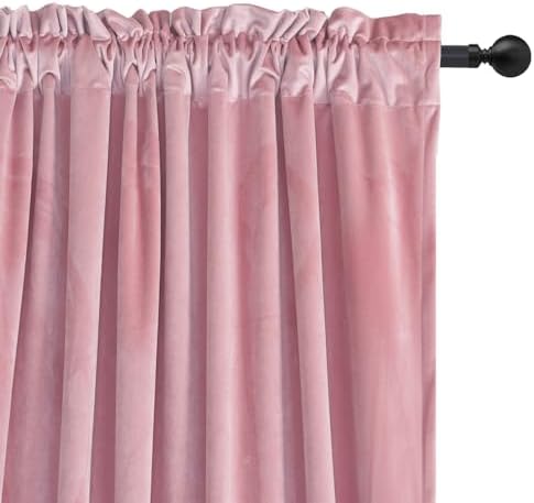 Roslynwood Velvet Blush Curtain 63 inches Length - Curtains Block Light Thermal Insulated Rod Pocket Window Drapes Panels for Bedroom/Living Room, W52 X L63 inch, 2 Panels