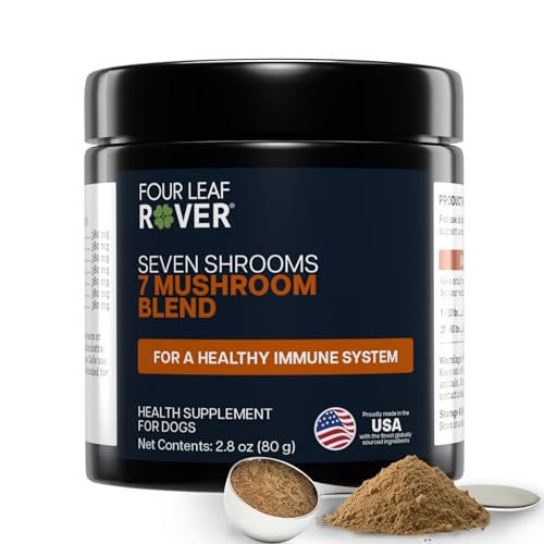 Four Leaf Rover Seven Shrooms - Organic Mushroom Supplement for Dogs - 7 Whole Mushrooms (Turkey Tail Reishi Cordyceps Shiitake Maitake) - Immune Support Powder with Beta-Glucans Vet Formulated
