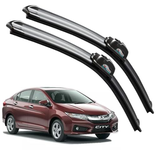 Image of Frameless Rubber Car Wiper Blades Set of 2 Compatible with (City i-VTEC (2014-2017) (D-24,P-14))