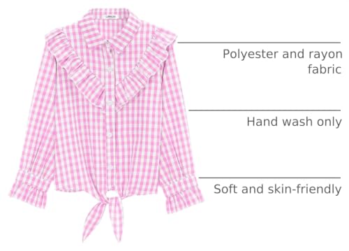Image of Girls Sleeveless Plaid Button Down Shirt Summer Crop Tops Tie Knot Ruffle Sleeve Shirt Blouse 3-12Y