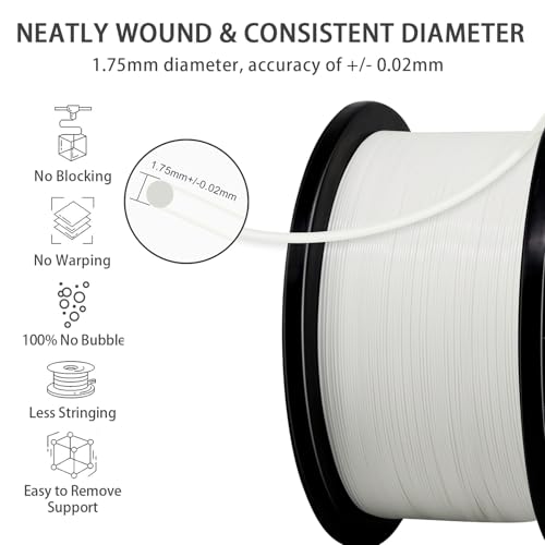 Image of YOUSU 5KG(11lbs) PLA Plus Filament 1.75mm White, PLA+ Filament 1.75mm 3D Printer Filament, Cost Effective Large Roll 3D Printing Filament for Big Projects