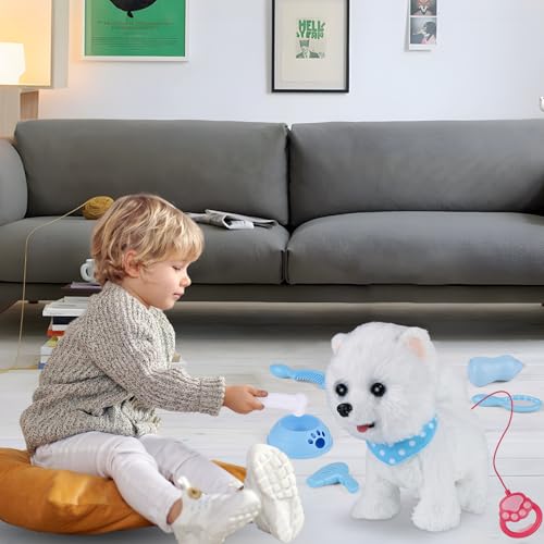 Zoelele Plüsch Spielzeug für Kinder, Elektronische Haustiere mit Fernbedienung Leine, Interaktives Haustierspielzeug Hund, Walking, Zunge heraus, Dogcall & Wagging Tail, Friseur Set Fütterung Zubehör