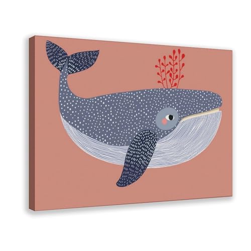 Toile décoration chambre enfant motif baleine océan 50x76 cm