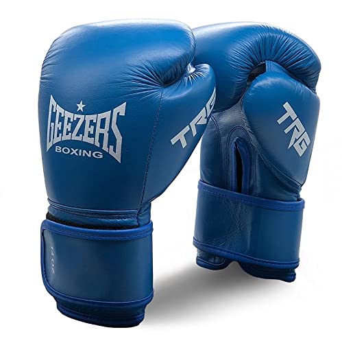 Geezers Boxing, Premium Leather TRG Training/Sparring Boxing Gloves, Hook and Loop gloves, Mens Womens Boxing gloves, ideal for punch bag, sparring and mitts pads training (14oz, Blue)