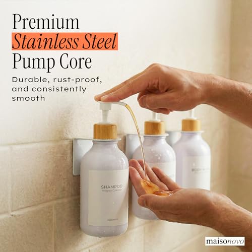 Image of MaisoNovo Shampoo and Conditioner Dispenser|Refillable White Bamboo 3-Pack