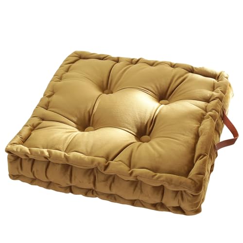 vctops Square Solid Color Velvet Seat Cushion with Handle Tufted Thicken Chair Pad Tatami Floor Pillow Cushion 16.5