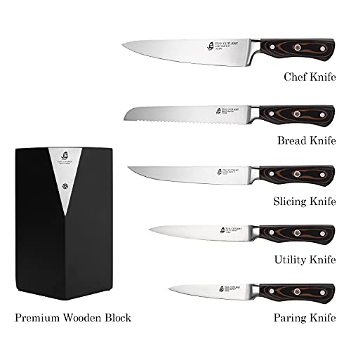 TUO Kitchen Knife Set 6 pcs Professional Knives Set with Wooden Block German Stainless Steel