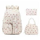 MOONBABY 3PCS Girls Backpack Set, Corduroy Kids Backpack for Girls, School Bag for Primary Elementary Teenage, Middle Students Bookbag, Kawaii School Backpacks for Girl Ages 8-12