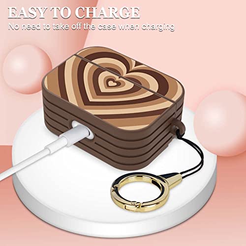 Illians Ook Case Compatible With Airpods Pro Magnetic Closure Full Body Shockproof Protective Hard Plastic Airpods Pro Case Brown Heart Art Design Wireless Charging Cover With Ring Key-Chain #TOP3