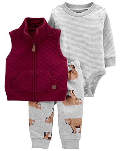 Image of Carter's Baby Boys' 3 Piece Plaid Patch Little Vest Set