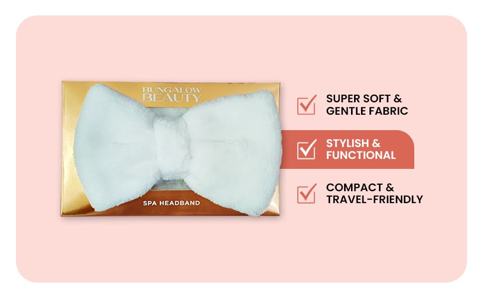 Bungalow Beauty Facial Headband for Washing Face – Soft Stretch Makeup Headband for Skincare, Spa & Bath – Adjustable Hair Band to Keep Hair Dry While Cleansing, Applying Mask or Makeup – Cute & Comfortable (White) 2