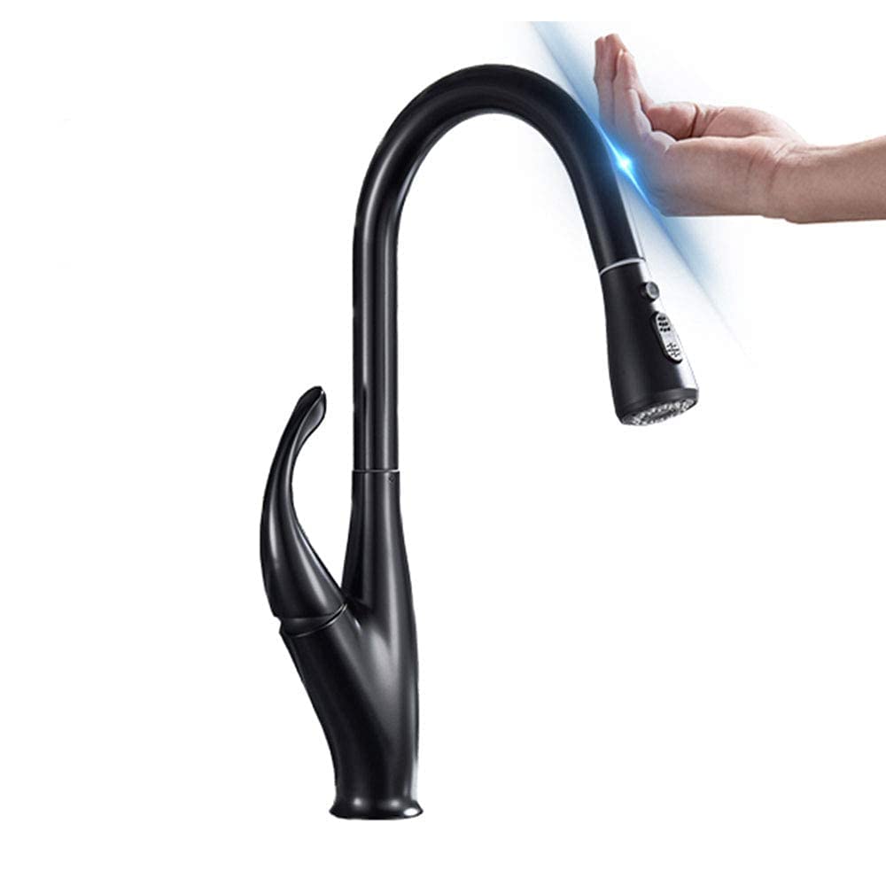 Mitigeur tactile cuisine noir pour évier moderne avec douchette amovible