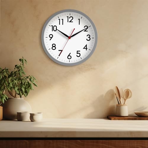 Image of AKCISOT Wall Clock 10 Inch Silent Non-Ticking Modern Clocks Battery Operated - Analog Classic for Office, Home, Bathroom, Kitchen, Bedroom, School, Living Room(Gray)