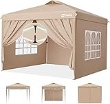 Sekey Pop Up Pavillon 3x3 Wasserdicht Stabil Winterfest mit Seitenwänden, Faltpavillon 3 x 3 m, Camping Pavillion Faltbar Partyzelt mit Belüftung, Designer Serie 3x3, Beige