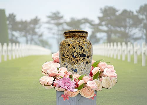 Mosaic Glass Cremation Urn - Hand Made Funeral Urn For Human Ashes - Large Adult Size Burial Urn - Hand Applied Individual Tiles Create A One Of A Kind Work Of Art - 200 Cu In (Gold Flecks) #TOP1
