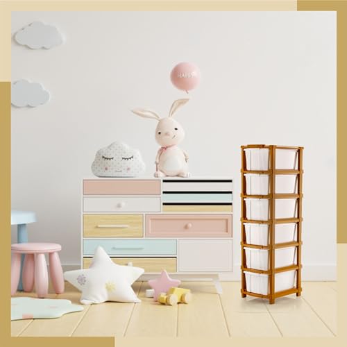 Image of 6 Layer Plastic Modular Storage Drawer Organizer | Chest of Drawer Storage Box for Living Room, Office, School and Home Toys | Organiser for Kids Room | Ivory & Brown (6-Layer ivory)