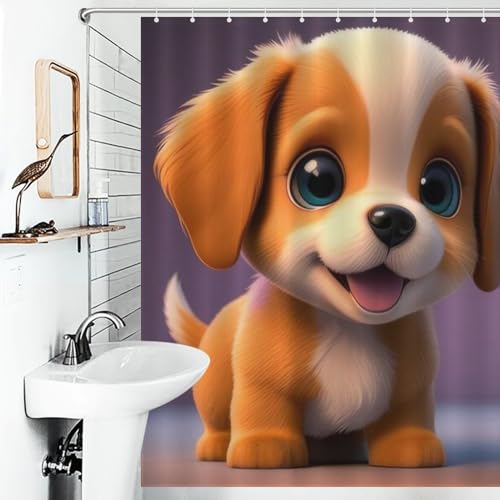 Rideau de douche chien mignon 168x183 cm en textile imperméable ultra résistant - 6